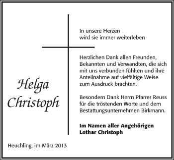 Traueranzeige von Helga Christoph von Pegnitz-Zeitung